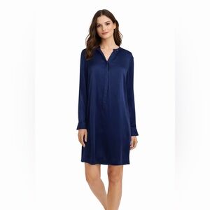 VINCE BLUE SILK LONG SLEEVE TUNOC DRESS BUTTON FRONT 8